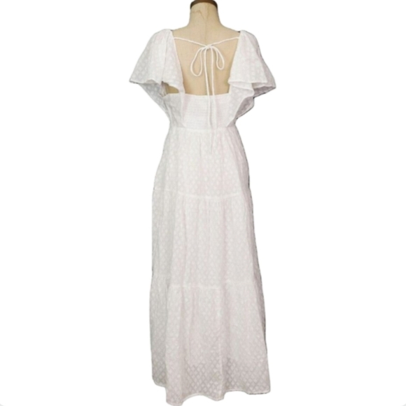 NWT Madewell White Crinkled Georgette Maxi Dress V-Neck Flutter Sleeves Size 8 - Picture 10 of 16